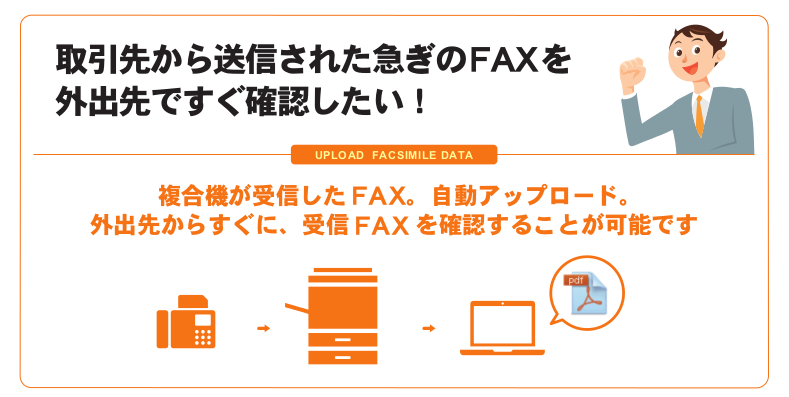 受信FAXを自動アップロード。外出先からすぐに確認できます。